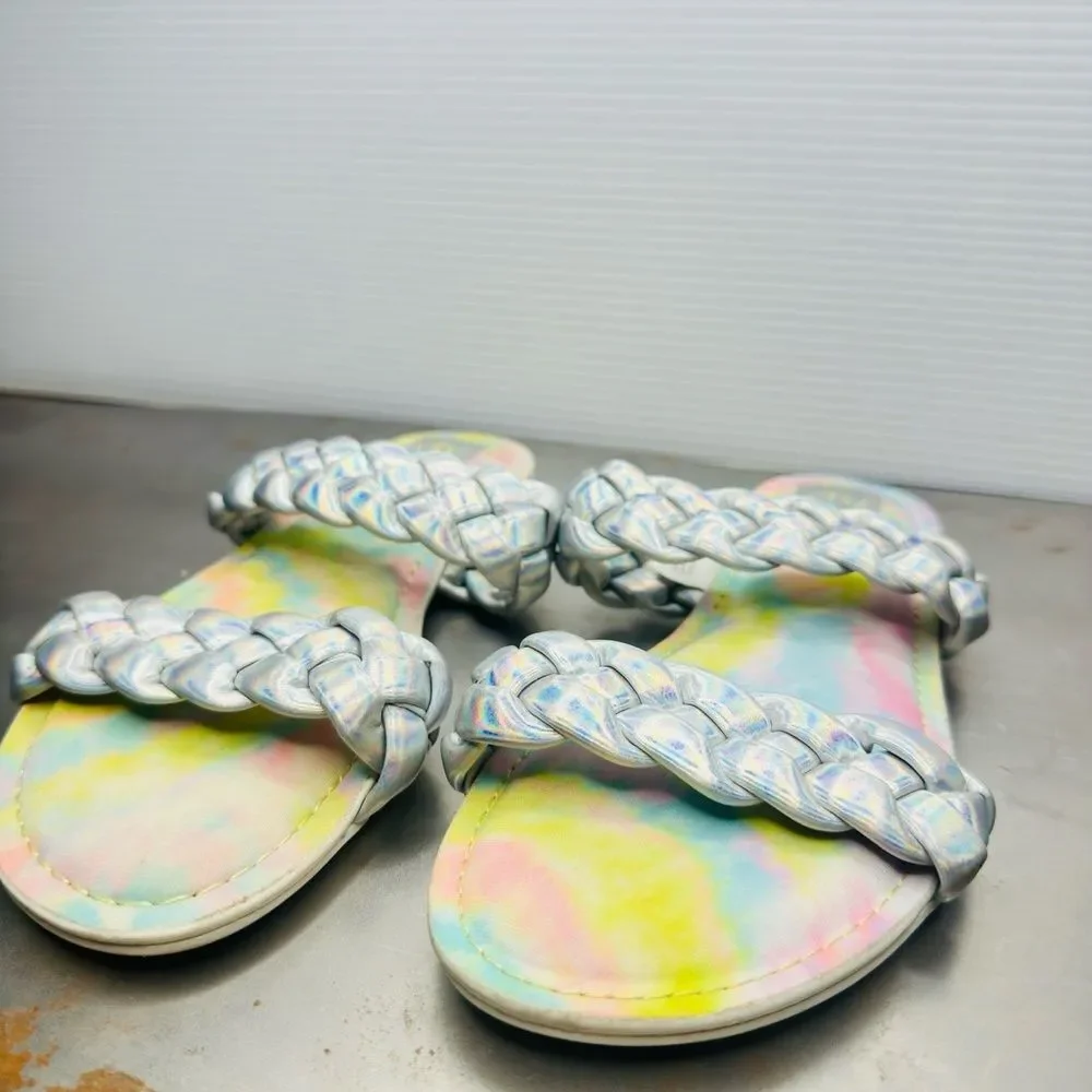 DV By Dolce Vita Slip On Girls Sandal 5 Braided Straps Rainbow Silver Careena